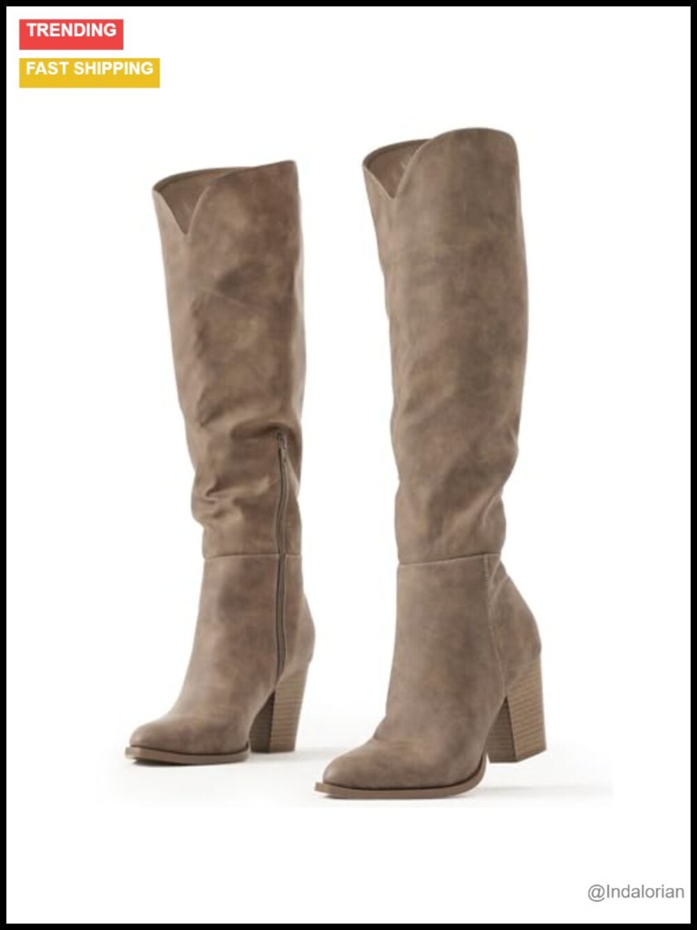 Women's Faux Leather Knee High Boots Pointed Toe Chunky Heel Western Tall Boots
